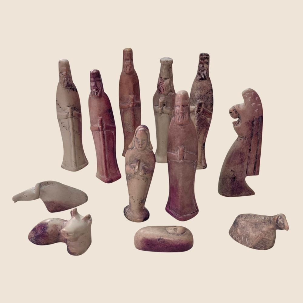 Vintage Hand-Carved Kisii Soapstone Nativity Set (12-Piece) โ Made in Kenya